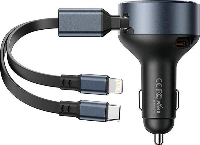 Actual product image Vention FFOB0 USB-C car charger + USB-C/Lightning 30W cable