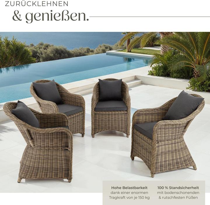 Actual product image tectake 4 Garden chairs luxury rattan + cushions