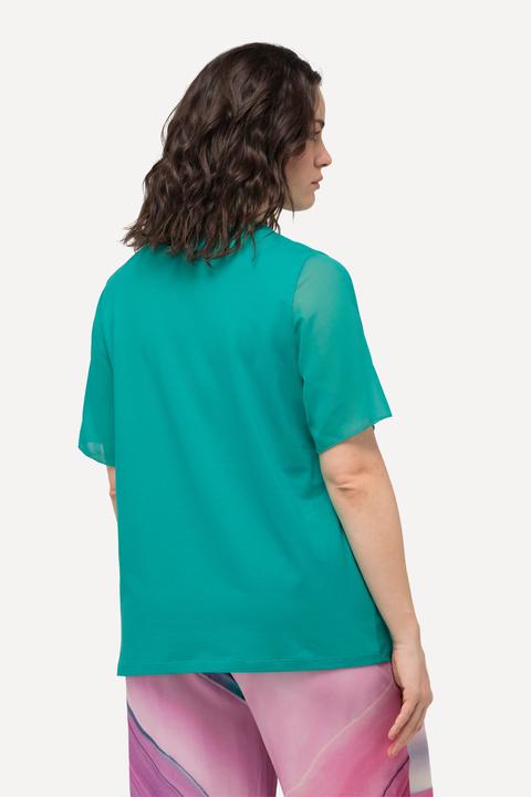 Produktbild Ulla Popken T-Shirt, Chiffon-Blende, V-Ausschnitt, Chiffon-Halbarm (58)