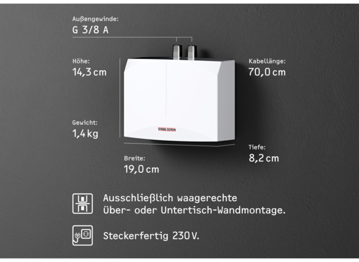 Actual product image Stiebel Eltron DNM 3 Mini instantaneous water heater for hand basin only, 3.5 kW, with plug, unpressurised, VDE