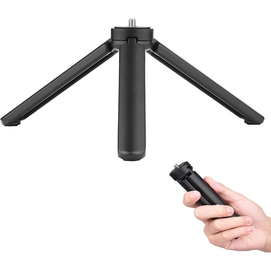 Techsuit - Mini Tripod (TPD3) - Adjustable, with 1/4 Inch Screw Key for ILDC, DSLR Camera - Black, Treppiede, Nero