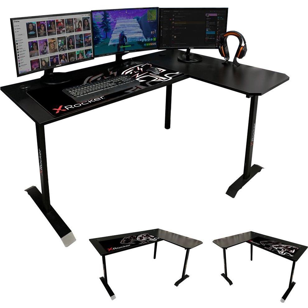 X Rocker Bureau de jeu en coin en L réversible Panther XL Ambi Noir Carbone, Gaming Tisch, Grau