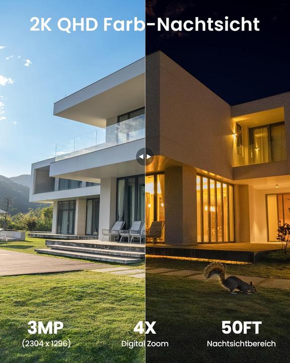 Produktbild IeGeek 2K Solarpanel Überwachungskamera-Set (Kabellos, 2 Stück) (2304 x 1296 Pixels)