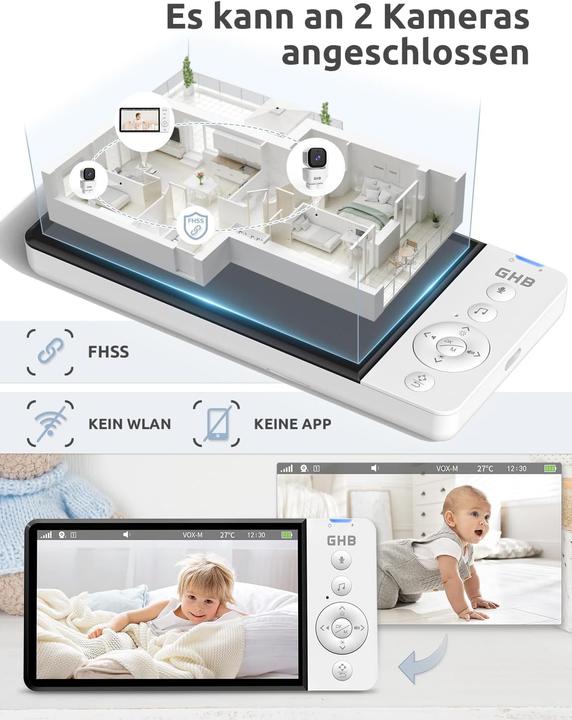 Actual product image GHB ABM720C Babyphone mit Kamera und 5" Display (Video & Audio)