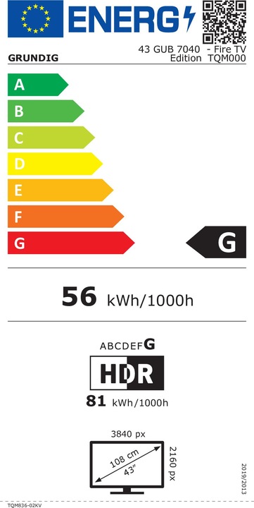 Energie-Label Grundig 43 GUB 7040 - Fire TV Edition - 108 cm (43") (43", LCD, 4K)