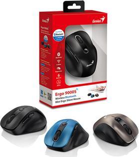 Produktbild Genius Ergo 9000S/Ergonomická/Optická/Pro praváky/2 400 DPI/Bezdrátová USB + Bluetooth/Černá-modrá (Kabellos)
