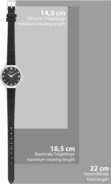 Produktbild Trilani Damen Quarzuhr Echtleder Schwarz - 30494 (Analoguhr, 26 mm)
