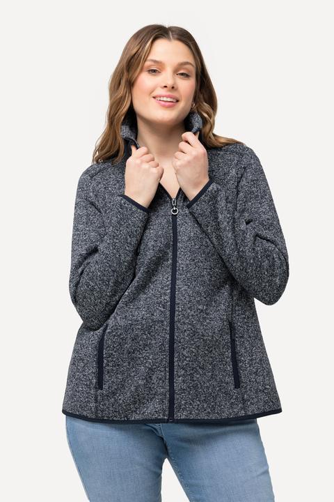 Image du produit Ulla Popken Veste en maille polaire, motif losantes, col montant et poches zippées (58)