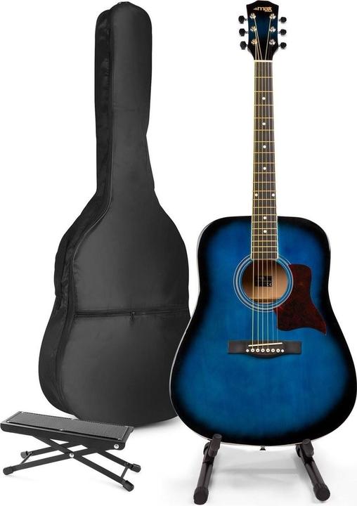 Produktbild Max Music Akustikgitarre für Anfänger - Solojam Western Gitarre - inkl.Gitarrenstandard, Fussstütze, Gitarr (Akustik Gitarre, Ahornholz, Lindenholz)