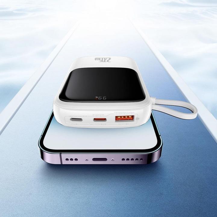 Productafbeelding Baseus Powerbank Qpow PRO met kabel, USB-C, 2xUSB, 10000mAh, 20W (Wit) (10000 mAh, 20 W, 37 Wh)