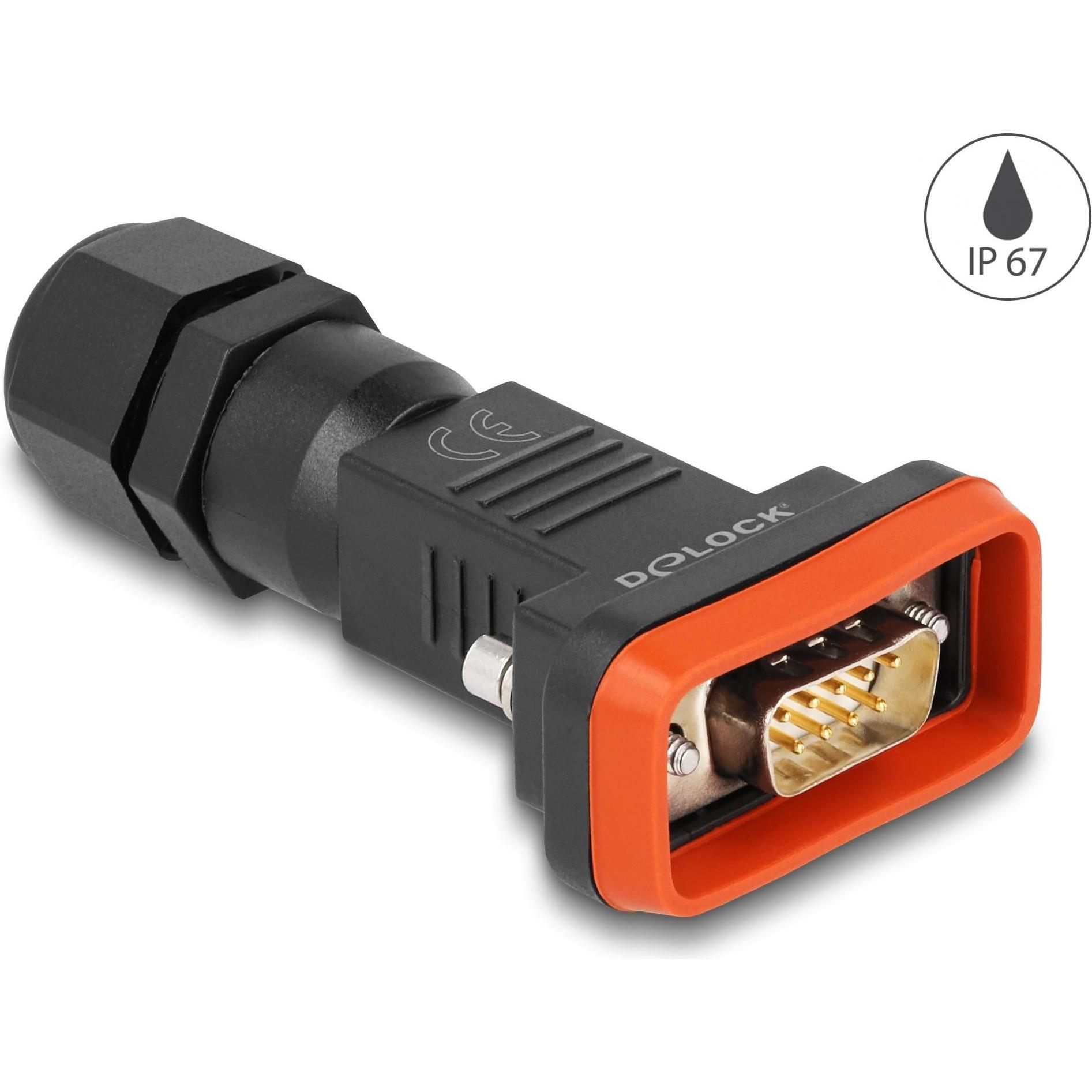 Delock Adapter D-Sub HD 9 Pin Stecker mit Gehäuse IP67 wasserfest (Sub-D 9, 4.10 cm), Data + Video Adapter, Rot, Schwarz