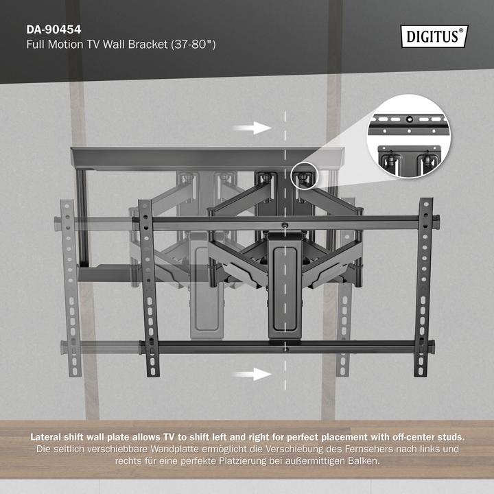 Immagine prodotto Digitus Montaggio a parete 600x400 -60kg 37-80"/movimento completo/inclinazione/rotazione (Muro, 60 kg, 37" - 80")