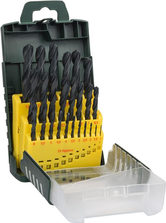 Produktbild Bosch Professional Zubehör 25-teiliges HSS-R-Metallbohrer-Set (1, 1.5, 2, 2.5, 3, 3.5, 4, 4.5, 5, 5.5, 6, 6.5, 7, 7.5, 8, 8.5, 9, 9.5, 10, 11, 12, 13 mm, 12,5 cm, 11,5 mm, 10.5 cm)