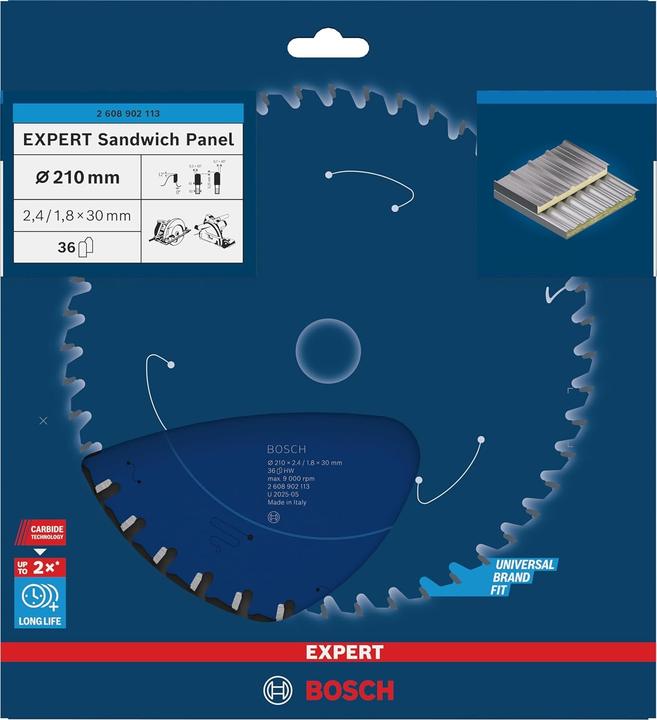 Image du produit Bosch Professional Zubehör Bosch Blau Zubehör 2608902113 EXPERT Kreissägeblatt Sandwichplatte 210 x 2,4/1,8 x 30 mm T36