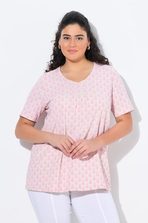 Actual product image Ulla Popken Cactus Print Short Sleeve V-Neck Tee (58)