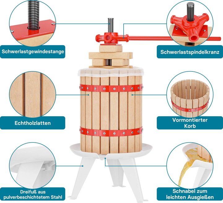 Actual product image Wiltec Quality 18L Fruit Press Apple Wine Cider incl. Pulp Bag