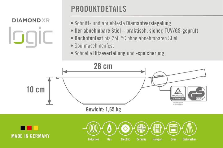 Immagine prodotto Woll 11028PLCI Padella ad induzione Pro Logic, in ghisa (28 cm, Wok, Alluminio, Alluminio pressofuso)