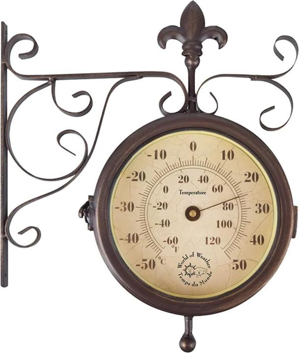 Produktbild Esschert Design Gartenuhr Bahnhof mit Thermometer 25 x 28.5 cm, Beige/Braun (25 cm)