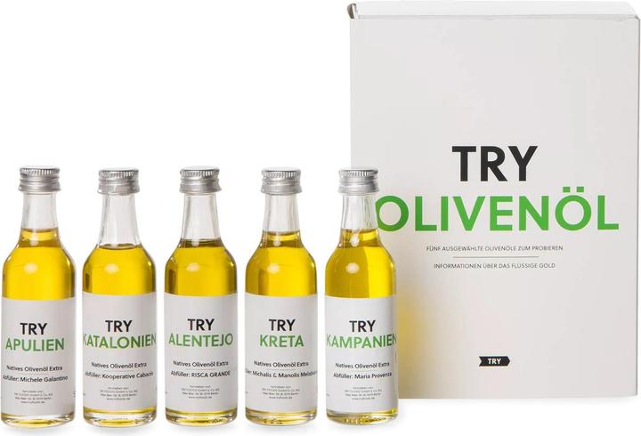TRY Olivenöl-Kiste mit 5 verschiedenen Ölen (25 cl)
