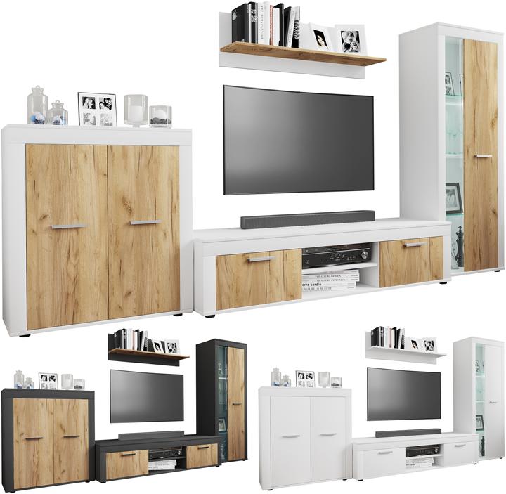 VCM Set di 4 pareti attrezzate per il soggiorno Usilo XL (300 x 37 x 159 cm)