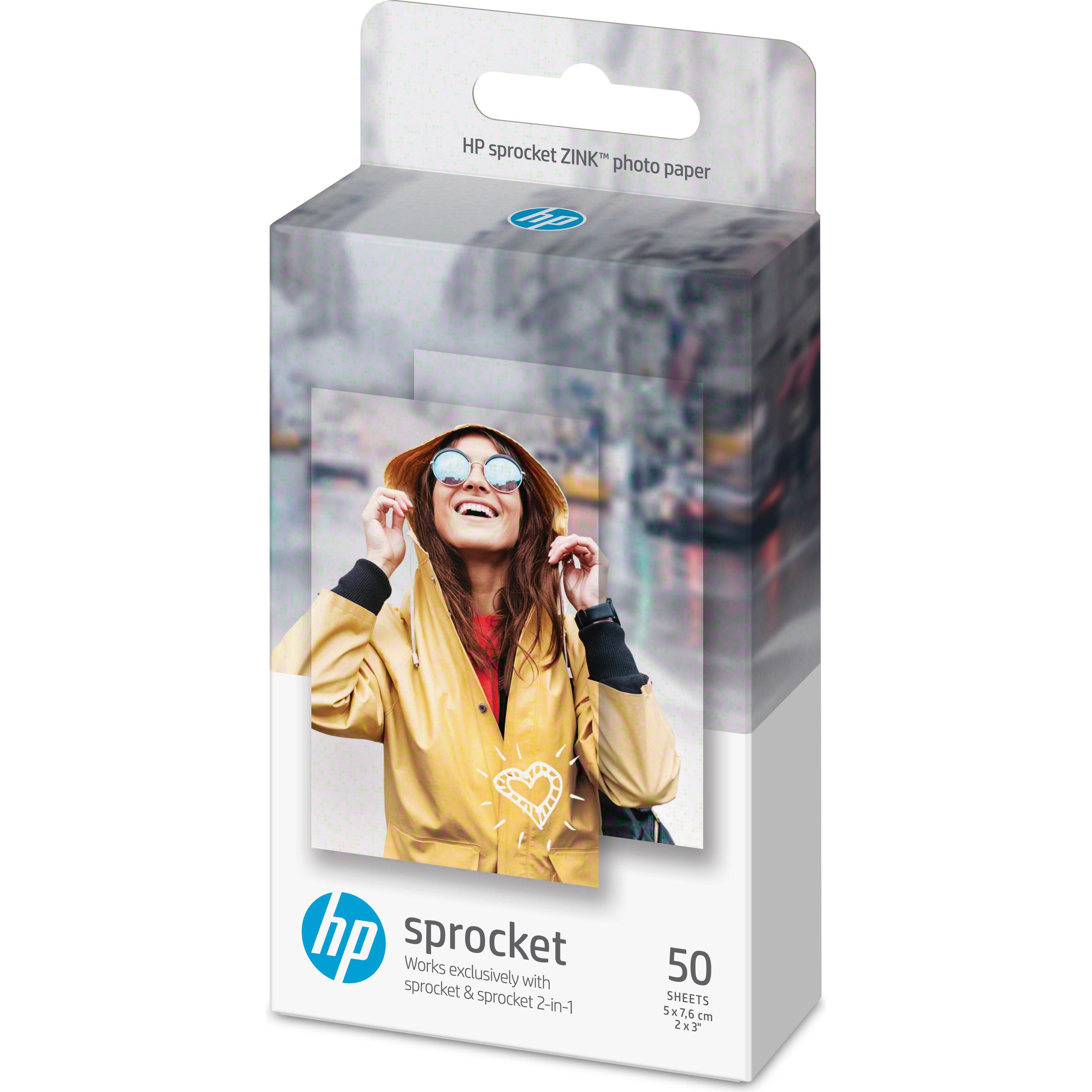 HP Sprocket Fotopapier Zink (290 g/m², Foto (5x7.6cm), 50 x), Carta fotografica, Bianco