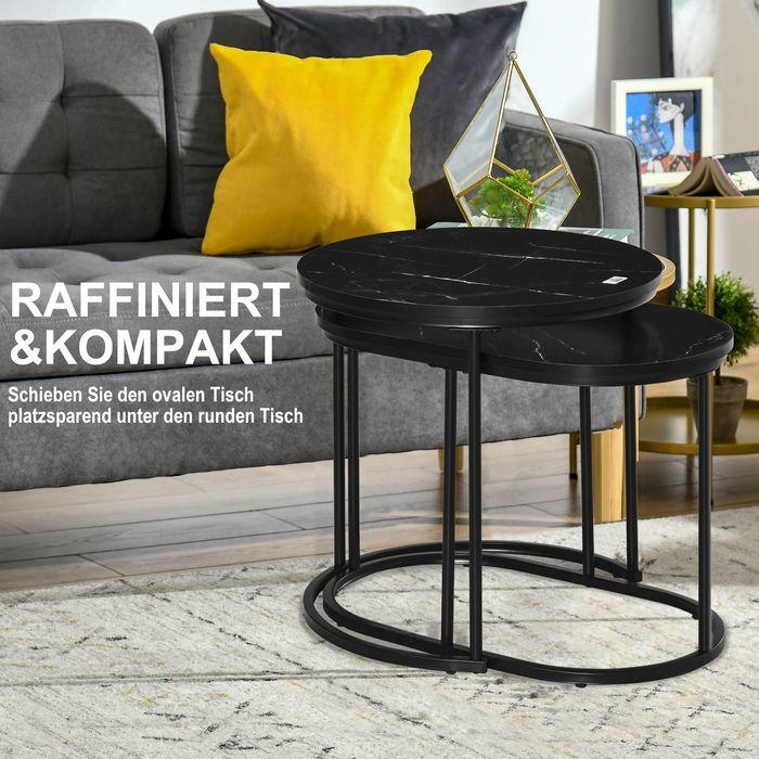 Image du produit Swisshandel24 Set de 2 tables d'appoint en design industriel, aspect marbre, table basse, table d'appoint (60 x 60.50 x 51 cm)