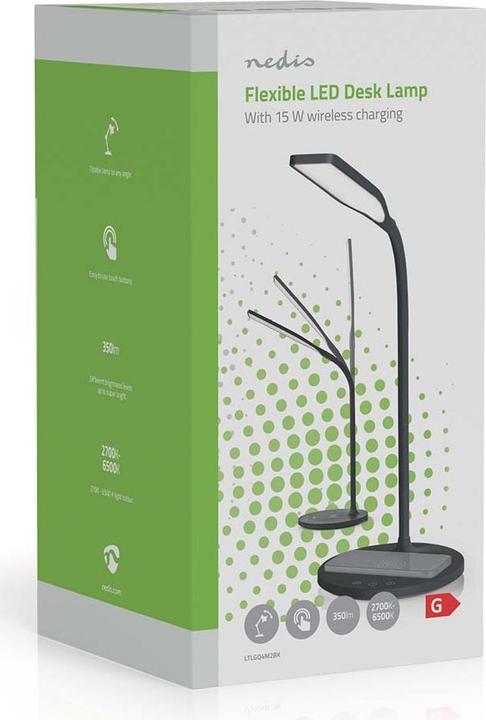 Actual product image Nedis LED lamp with wireless charger - dimmer switch - LED/Qi - 15 W - with dimmer - cold white/natural (350 lm)