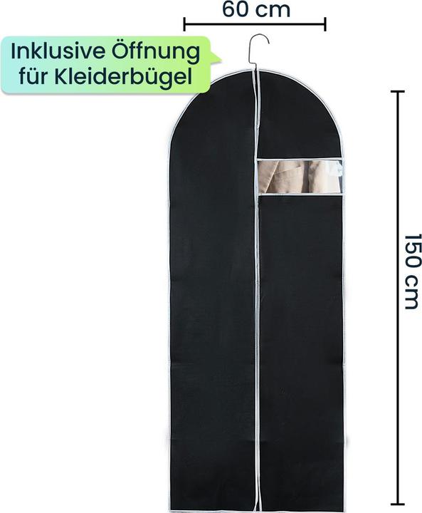 Produktbild Ideoon 12er-Set Kleiderschutzhüllen Schwarz mit Reissverschluss und Sichtfenster Kleidersack