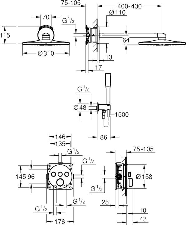 Actual product image Grohe Precision SmartControl Unterputz Duschsystem mit Vitalio SmartActive 310 (2 Strahlarten) und Vitalio