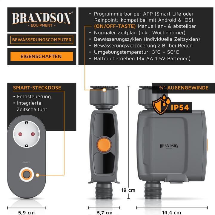 Actual product image Brandson Bewässerungssteuerung, Bewässerungsuhr, automatische Bewässerung, mit Wifi Verbindungssteckdose, App (Irrigation computer)