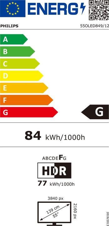 Etichetta energetica Philips 55OLED849/12 (55", OLED, 4K)