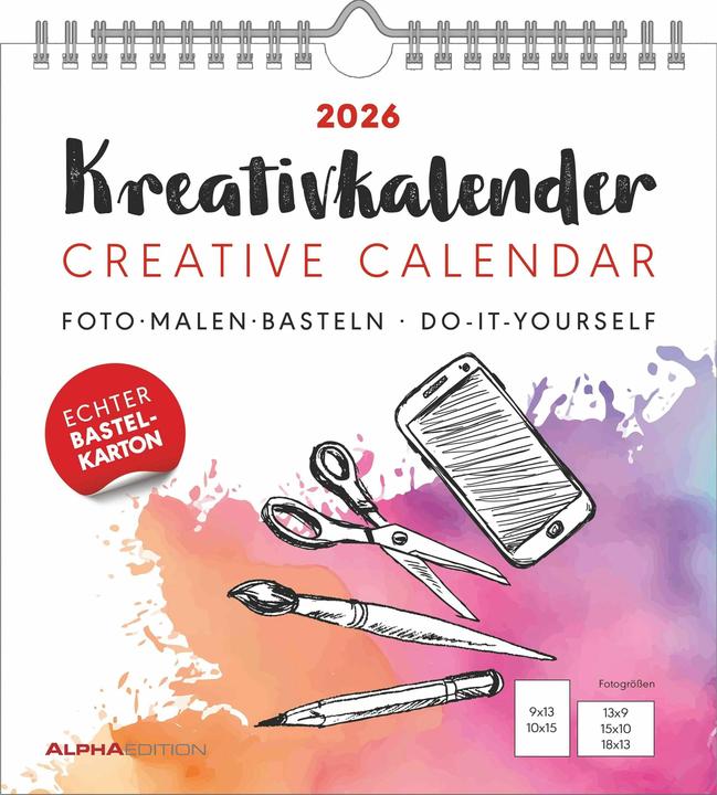 Image du produit Alpha Edition Kreativ-Kalender weiss 2026 - 21x22 cm - Foto, Malen, Basteln - datiert - Kreativkalender - (21 x 22 cm, Couverture rigide, Allemand, Anglais, Français)