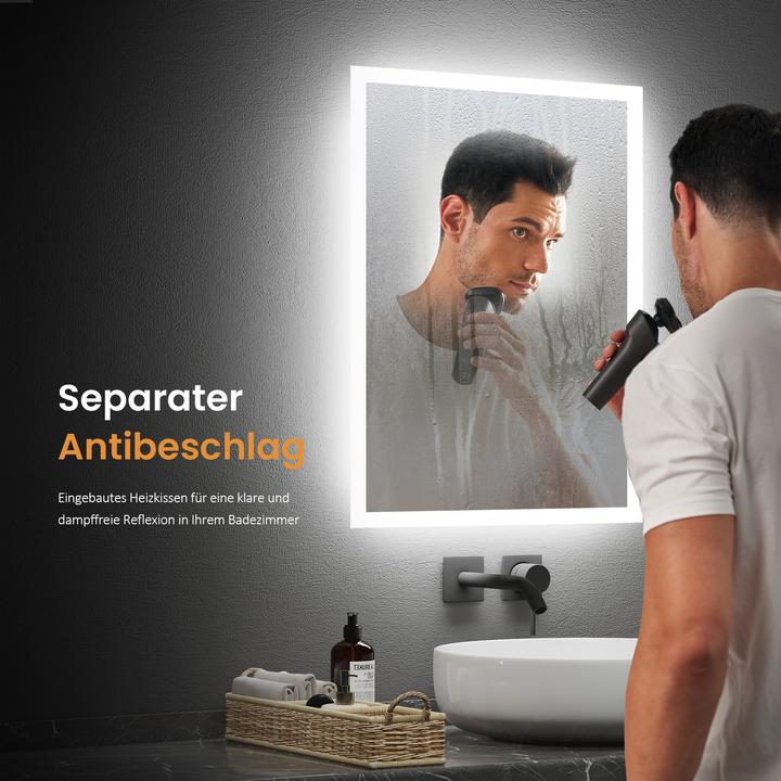 Actual product image Emke Bathroom Mirror With Lighting 45*60cm,Fog-Free, 3000K/6500K,Bouton Switch