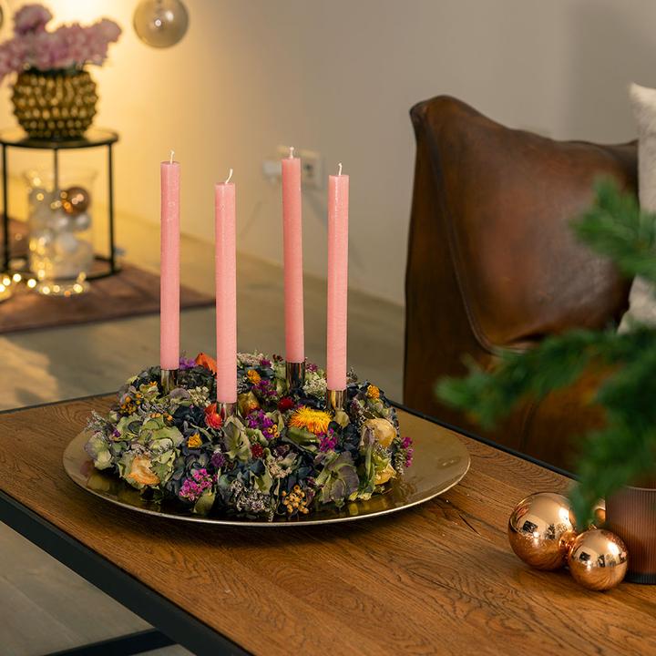 Actual product image VEG and the City Advent wreath dried flowers colourful - candles pale pink (35 cm)