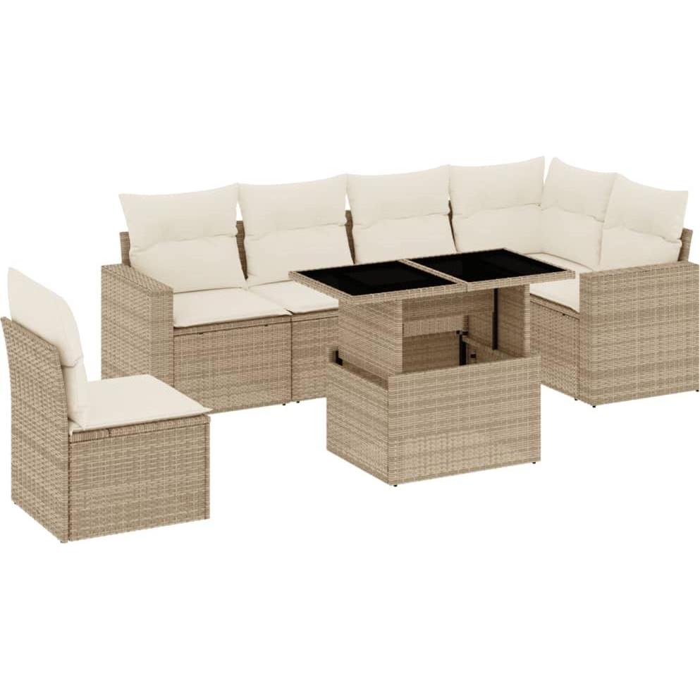 VidaXL, Gartenlounge, Gartenmöbel Sofa Garnitur Lounge Sitzgruppe 7-tlg. Beige Poly Rattan
