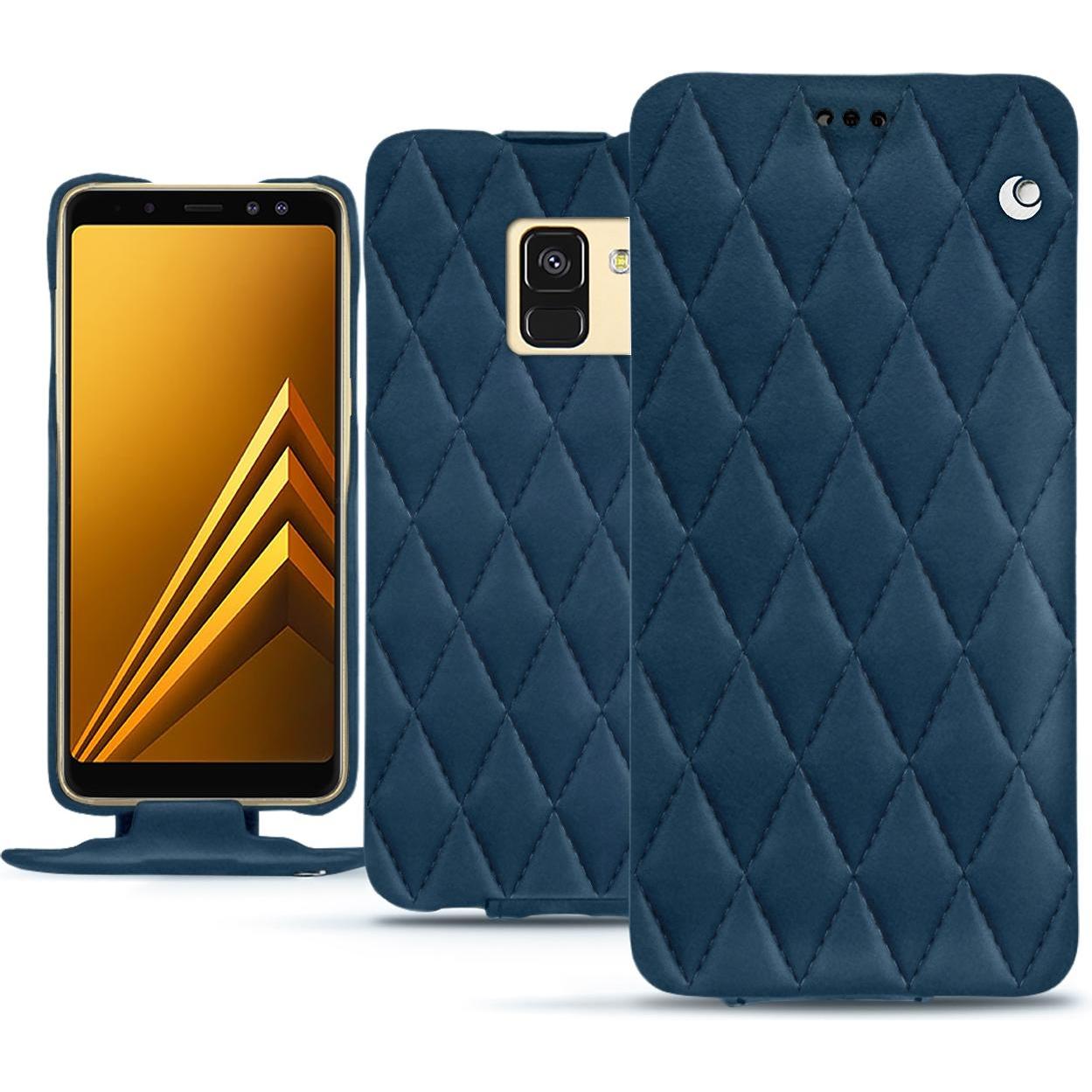 Noreve Lederschutzhülle vertikal (Samsung Galaxy A8+), Smartphone Hülle, Blau