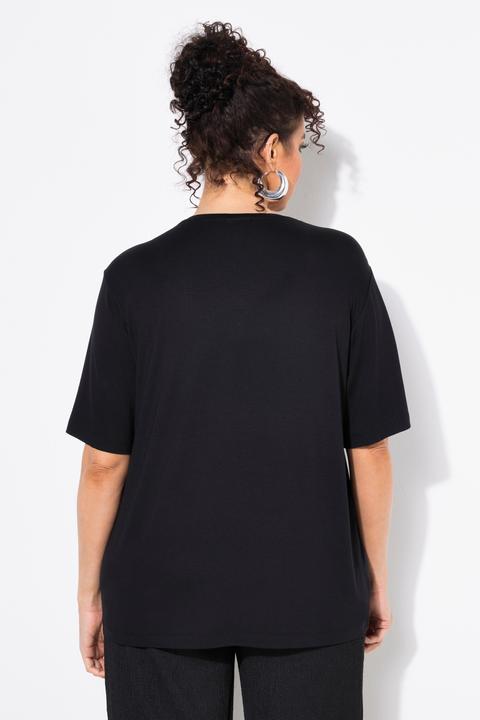 Image du produit Ulla Popken T-shirt en satin sur le devant, col rond et manches courtes, coupe Classic (56)