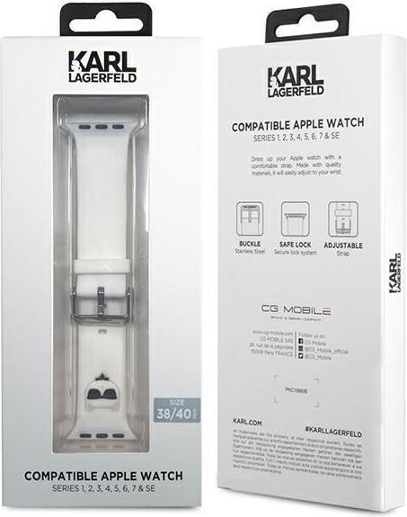 Produktbild Karl Lagerfeld Pasek KLAWMSLCW Apple Watch 38/40/41mm bia?y/white strap Silicone Choupette Heads (Silikon)