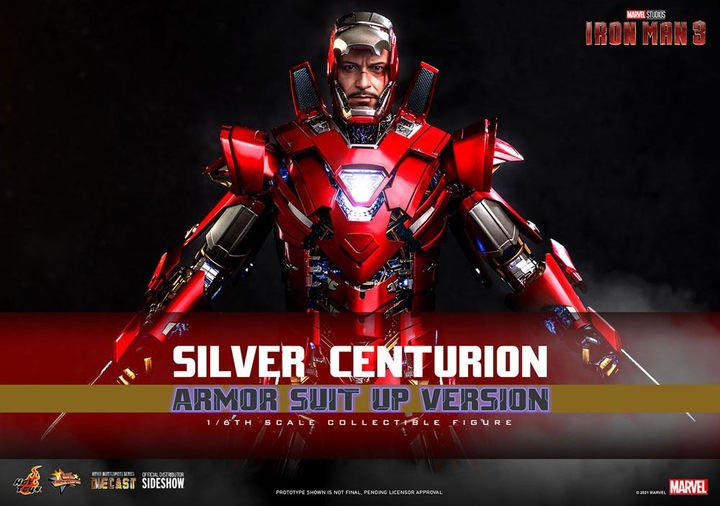 Actual product image Hot Toys Iron Man 3 figurine Movie Masterpiece 1/6 Silver Centurion (Armor Suit Up Version) 32 cm