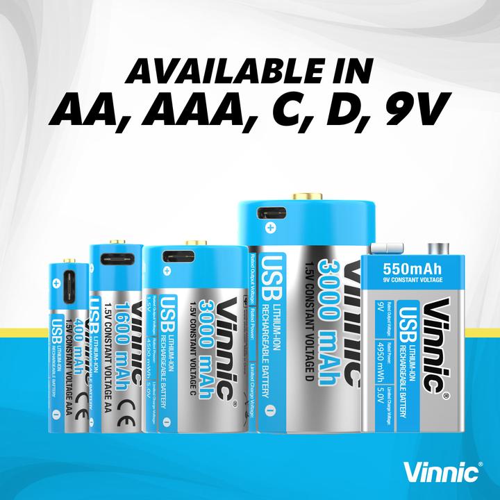 Actual product image Vinnic USB Rech. Batt. 9V Type-C VPRB-UC9V-1PC 550mAh,Case,1pcs. (1 pcs., 550 mAh)