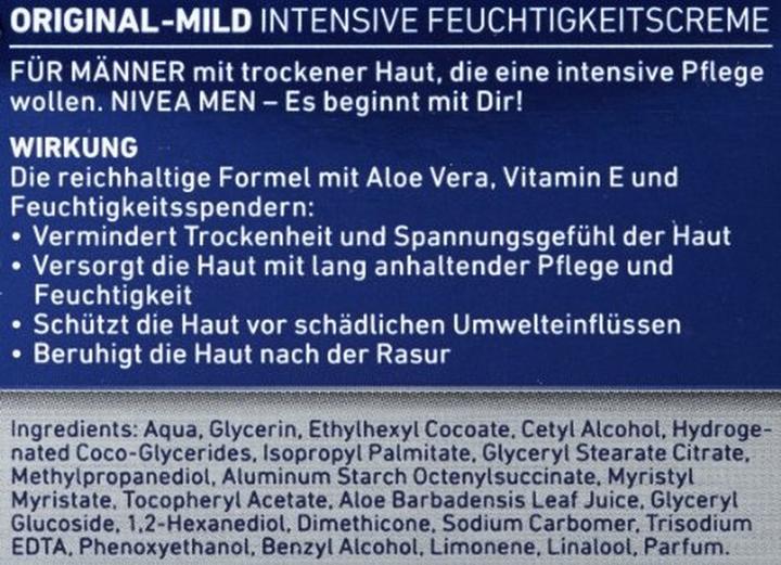 Nährwerte und Zutaten NIVEA MEN Men Protect & Care (50 ml, Tagescreme)
