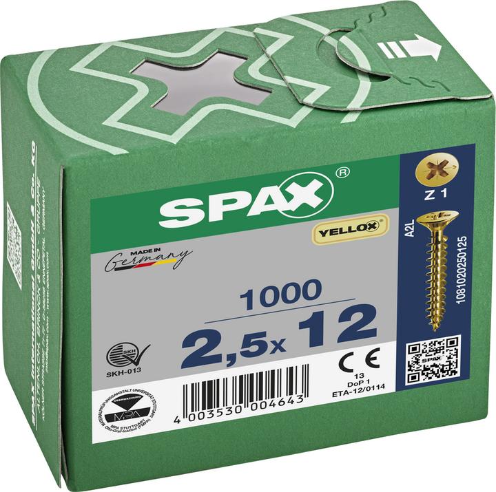 Produktbild Spax Senkkopf Bremsrippen Kreuzschlitz Z1 Vollgewinde Yellox (1000 Schrauben pro Stück)