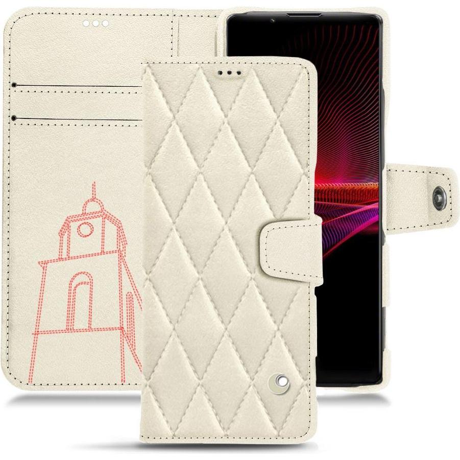 Noreve Lederschutzhülle Wallet (Sony Xperia 1 III), Smartphone Hülle, Weiss