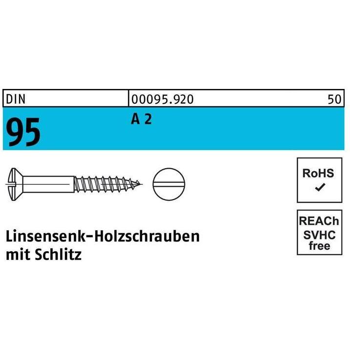 Schrauben, Holzschraube DIN 95 Linsensenkkopf Schlitz 6 x 35 A 2 (200 Schrauben pro Stück)