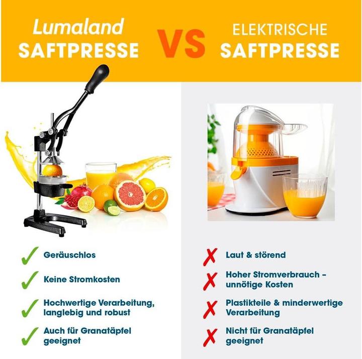 Produktbild Lumaland Saftpresse Manuell Schwarz, Materialtyp: Metall, Material