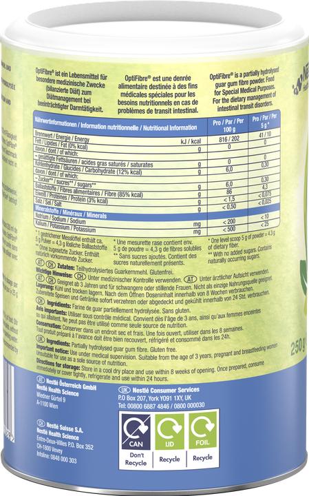 Nutritional values and ingredients Optifibre Pulver (neu) (1 Piece, Powder, 250 g)