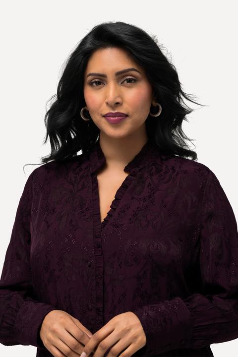 Produktbild Ulla Popken Bluse, Jacquard, Rüschen, V-Ausschnitt, Langarm (46, 48)