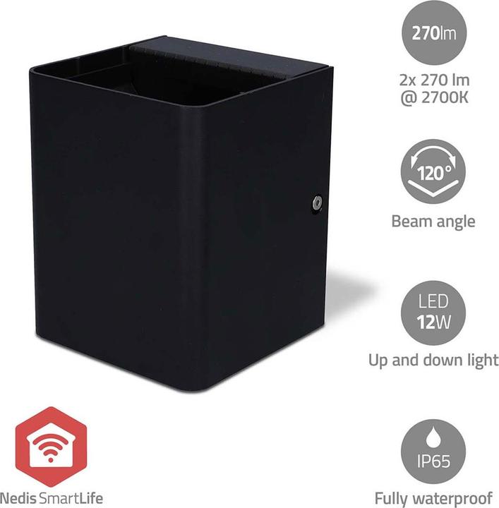 Produktbild Nedis Smartlife-Aussenleuchte | 2 x 270 lm | Zigbee 3.0 | 12 + 4 W | RGB / Warmweiss | 2700 K | Alumi (540 lm, IP65)