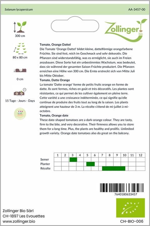 Image du produit Zollinger Bio Tomate, orange Datte