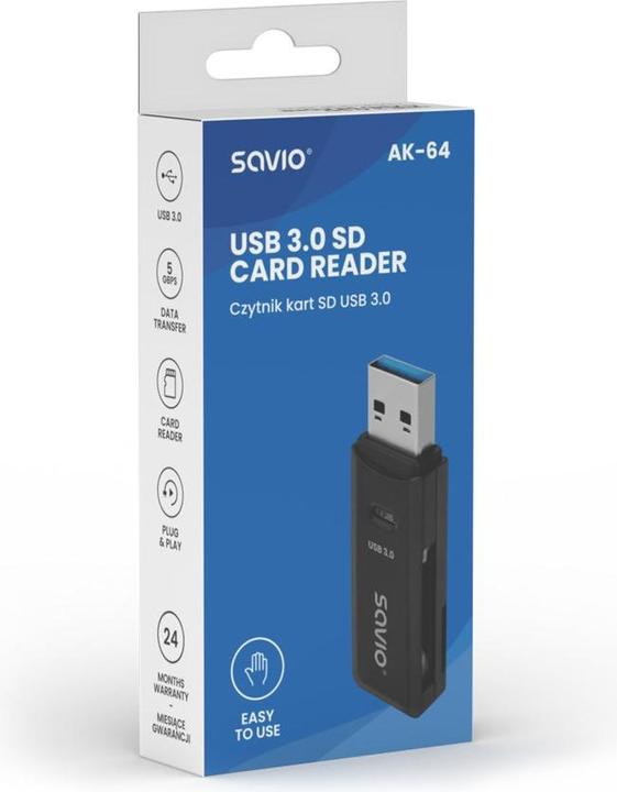 Immagine prodotto Savio Lettore di schede SD USB 3.0 AK-64 (USB)